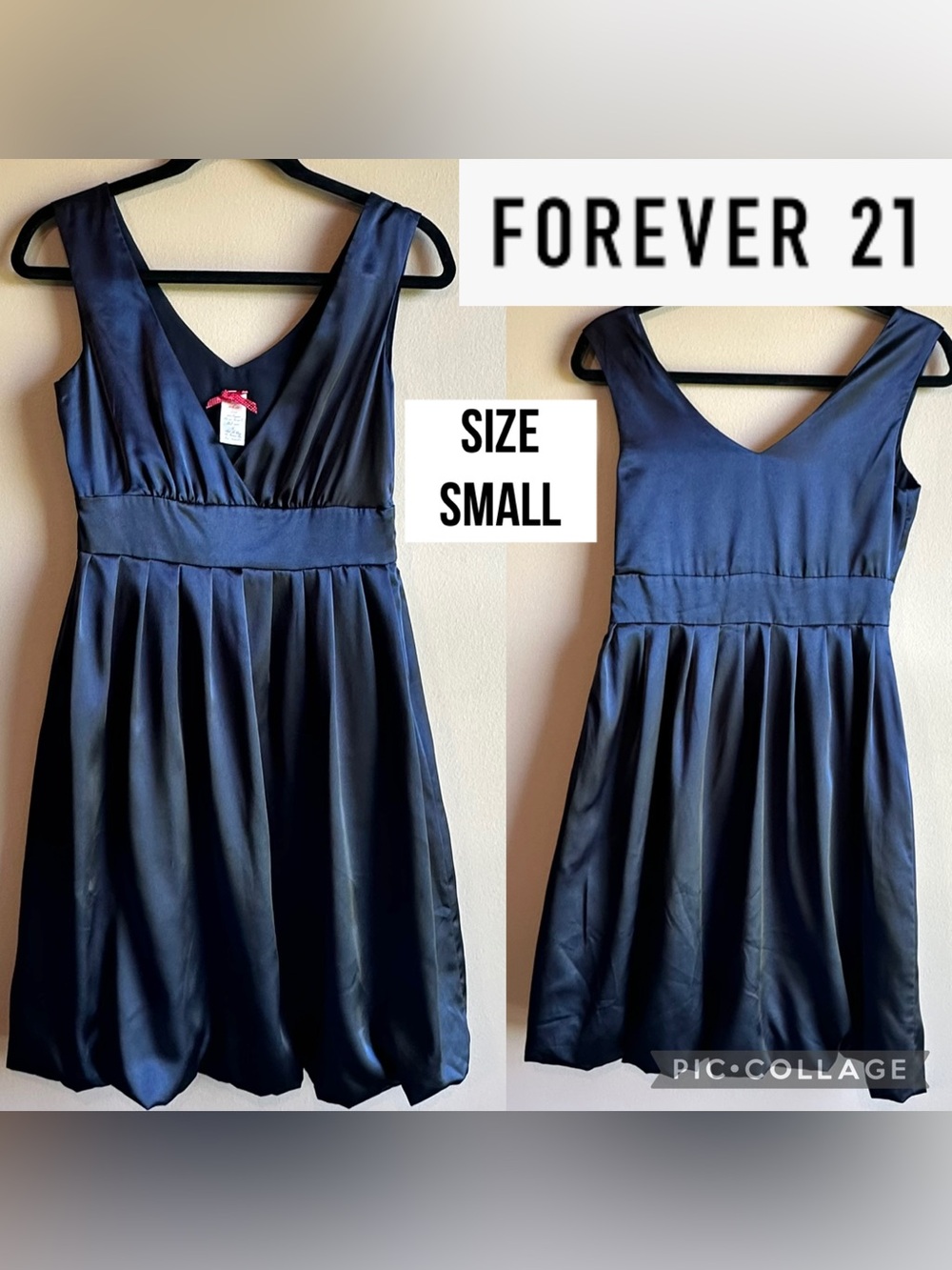 Forever 21 Women’s Dress Y2K Navy Sleeveless Bubble Hem Satin Empire Waist Sz S
